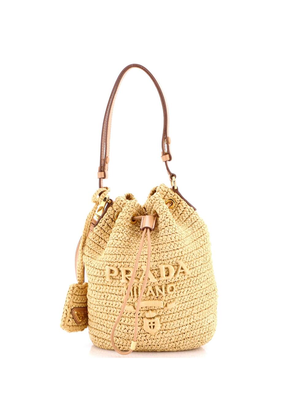 Prada Logo Bucket Bag Raffia Mini #365251P22B